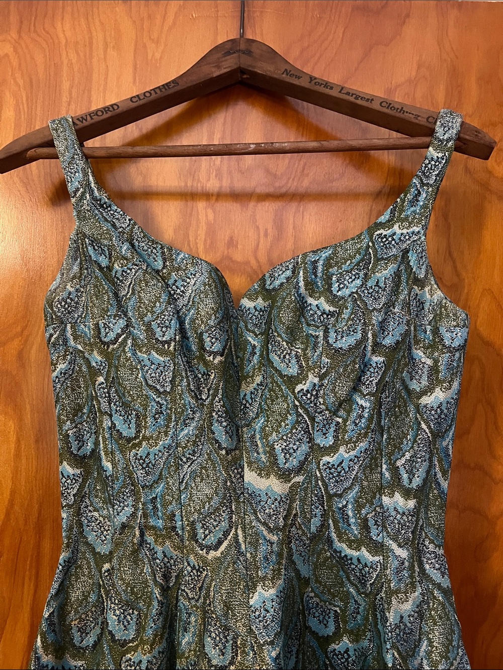 Vintage Mam’selle Teal and Green brocade with gold metallic midi dress - Picture 3 of 7